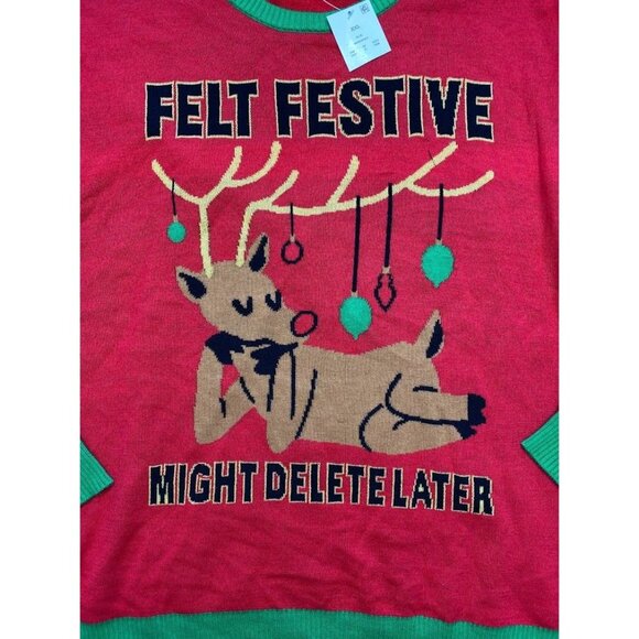 Mighty Fine Sweater Womens Red Black Felt Festive Might Delete 2X NEW - Picture 5 of 8